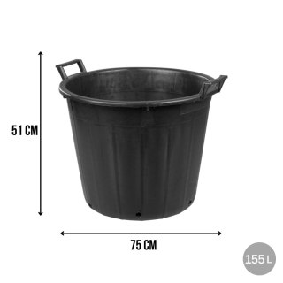 Pojemnik ogrodowy okrągły perforowany z uchwytami, plastikowy, czarny, 155 l, śr. 75 cm, wys. 51 cm