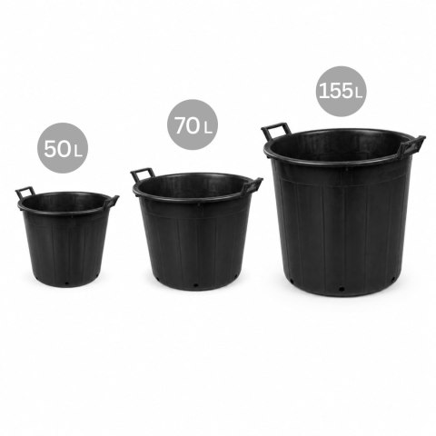 Pojemnik ogrodowy okrągły perforowany z uchwytami, plastikowy, czarny, 155 l, śr. 75 cm, wys. 51 cm
