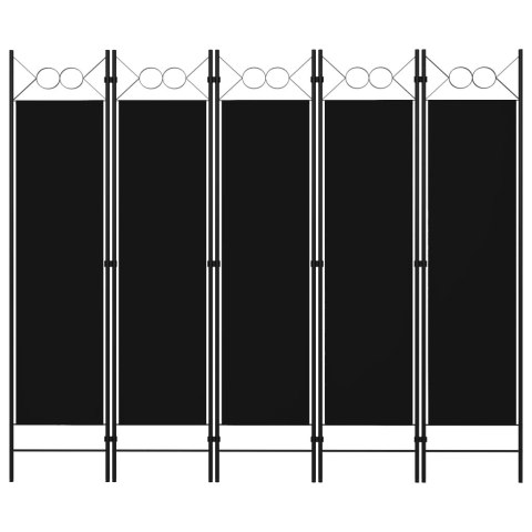 Parawan 5-panelowy, czarny, 200 x 180 cm