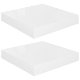 Półki ścienne, 2 szt., białe, wysoki połysk, 23x23,5x3,8cm, MDF
