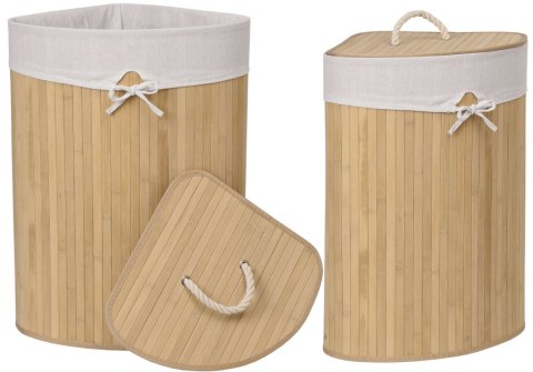 Kosz narożny na pranie bambusowy 60L naturalny