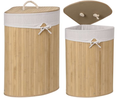 Kosz narożny na pranie bambusowy 60L naturalny