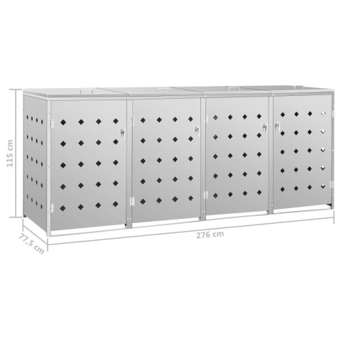 Poczwórna osłona na kosze na śmieci, 240 L, stal nierdzewna