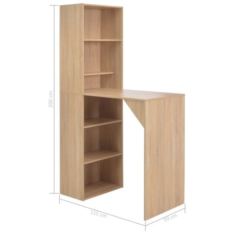 Stolik barowy z szafką, kolor dębowy, 115 x 59 x 200 cm