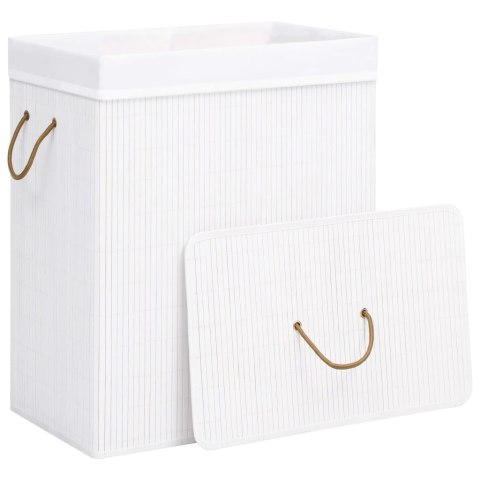 Bambusowy kosz na pranie, biały, 83 L