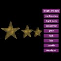 Dekoracja świąteczna: 3 gwiazdy, złota siatka z LED