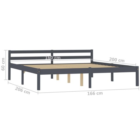 Rama łóżka, szara, lite drewno sosnowe, 160 x 200 cm