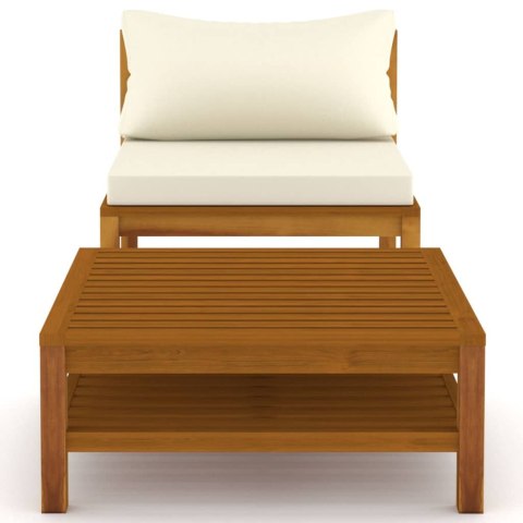 2-cz. zestaw wypoczynkowy do ogrodu, kremowe poduszki, akacja