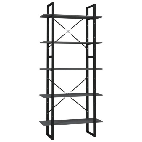 5-poziomowy regał na książki, szary, 80x30x175 cm, płyta