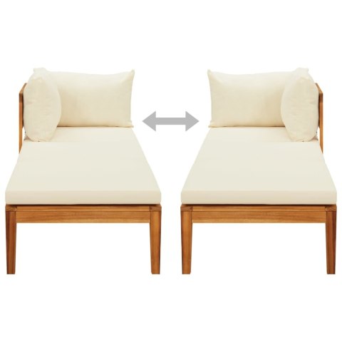 Leżak z 1 podłokietnikiem, kremowe poduszki, drewno akacjowe