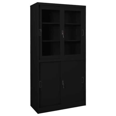 Szafa biurowa z przesuwnymi drzwiami, czarna, 90x40x180 cm