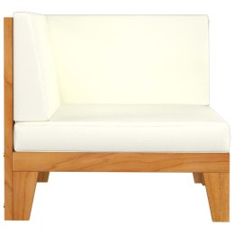 Moduł sofy narożnej, kremowe poduszki, drewno akacjowe