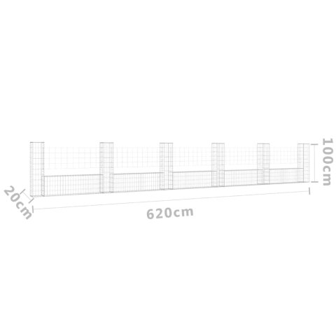 Ogrodzenie gabionowe z 6 słupkami, żelazo, 620x20x100 cm