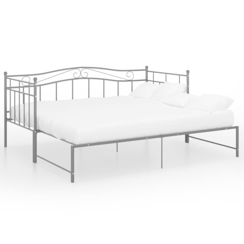 Sofa z wysuwaną ramą łóżka, szara, metalowa, 90x200 cm