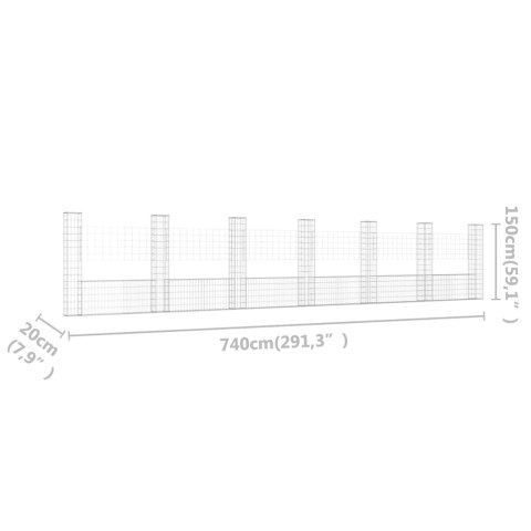 Ogrodzenie gabionowe z 7 słupkami, żelazo, 740x20x150 cm Ogrodzenie gabionowe z 7 słupkami, żelazo, 740x20x150 cm