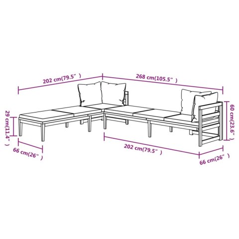 Leżaki z kremowymi poduszkami, 2 szt., lite drewno akacjowe