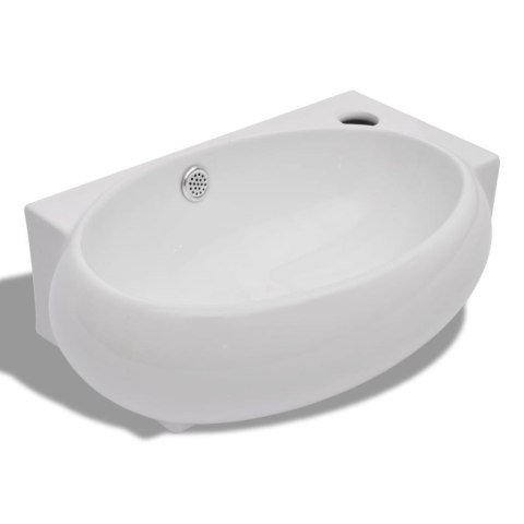Ceramiczna umywalka z otworem przelewowym i na kran, biała Ceramiczna umywalka z otworem przelewowym i na kran, biała