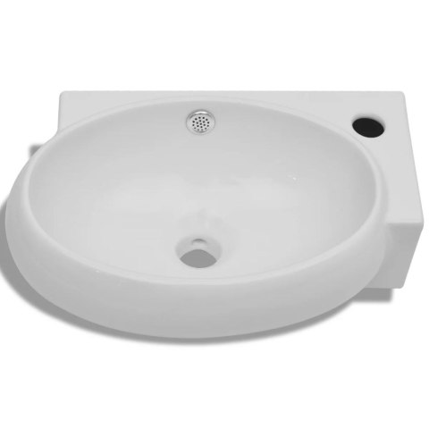 Ceramiczna umywalka z otworem przelewowym i na kran, biała Ceramiczna umywalka z otworem przelewowym i na kran, biała