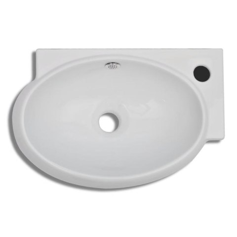 Ceramiczna umywalka z otworem przelewowym i na kran, biała Ceramiczna umywalka z otworem przelewowym i na kran, biała