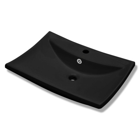 Umywalka prostokątna z otworem przelewowym i na baterię, czarna