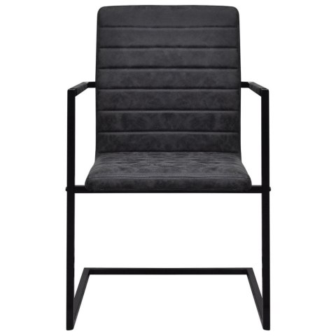 Krzesła stołowe, wspornikowe, 2 szt., czarne, sztuczna skóra