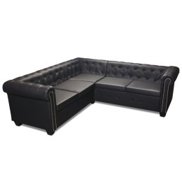 Sofa Chesterfield, pięcioosobowa, czarna, sztuczna skóra