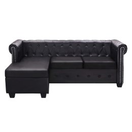 Sofa Chesterfield w kształcie litery L, sztuczna skóra, czarna