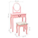 Toaletka ze stołkiem, różowa, 65x36x128 cm, drewno paulowni MDF