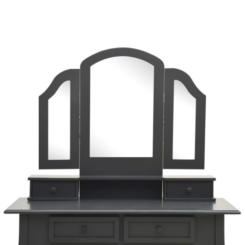 Toaletka ze stołkiem, szara, 100x40x146 cm, drewno paulowni