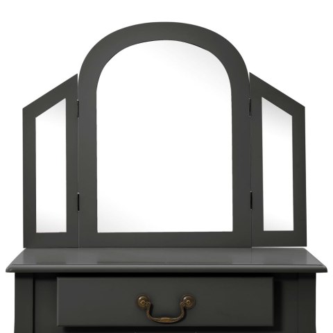 Toaletka ze stołkiem, szara, 65x36x128 cm, drewno paulowni, MDF