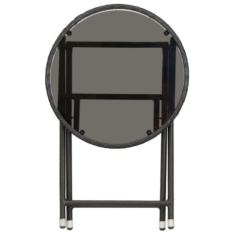 3-częściowy zestaw bistro, rattan PE i szkło hartowane, czarny