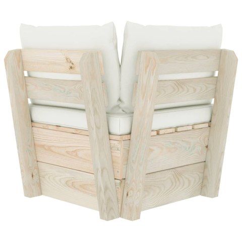 Ogrodowa sofa narożna z palet z poduszkami, impregnowany świerk