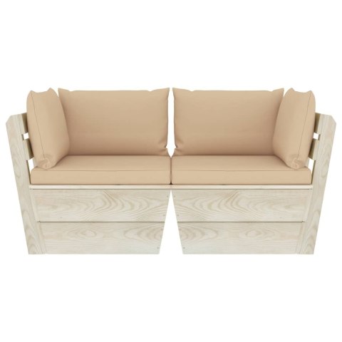 Ogrodowa sofa 2-osobowa z palet, z poduszkami, drewno świerkowe