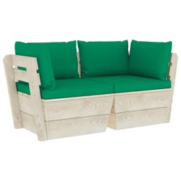 Ogrodowa sofa 2-osobowa z palet, z poduszkami, drewno świerkowe