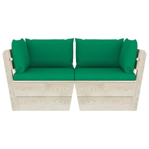 Ogrodowa sofa 2-osobowa z palet, z poduszkami, drewno świerkowe