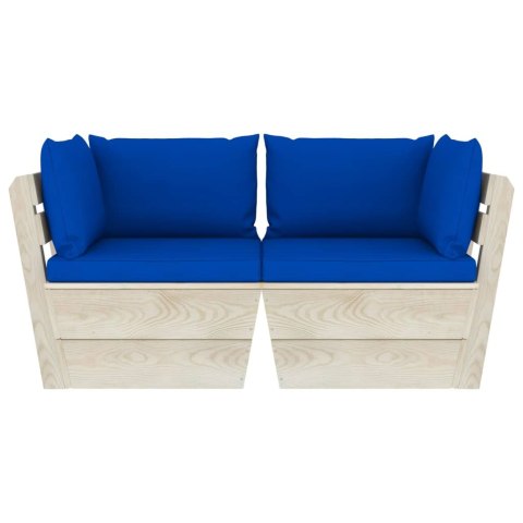 Ogrodowa sofa 2-osobowa z palet, z poduszkami, drewno świerkowe