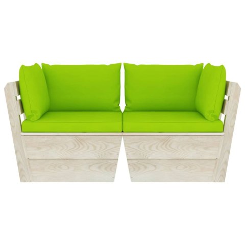 Ogrodowa sofa 2-osobowa z palet, z poduszkami, drewno świerkowe