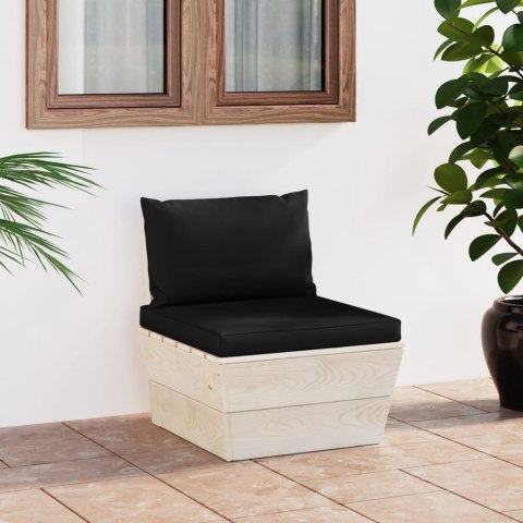 Ogrodowa sofa środkowa z palet, poduszki, impregnowany świerk