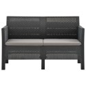 2-osobowa sofa ogrodowa z poduszkami, antracytowa, rattan PP