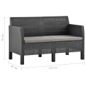 2-osobowa sofa ogrodowa z poduszkami, antracytowa, rattan PP