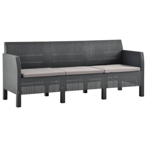 3-osobowa sofa ogrodowa z poduszkami, antracytowa, rattan PP