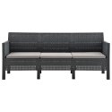 3-osobowa sofa ogrodowa z poduszkami, antracytowa, rattan PP