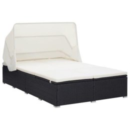 2-osobowy leżak z poduszką, polirattan, czarny