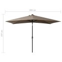 Parasol z lampkami LED, na stalowym słupku, kolor taupe, 2x3 m