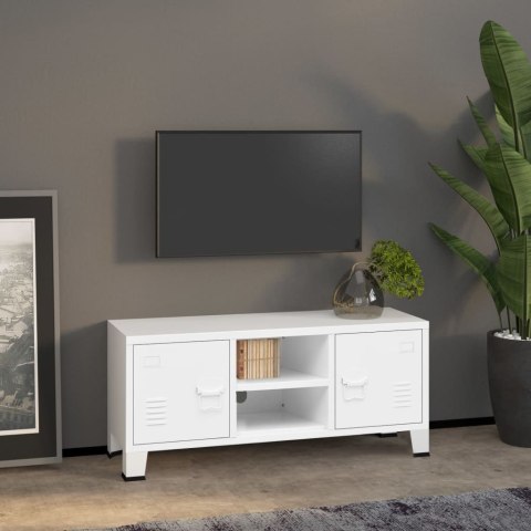 Industrialna szafka pod TV, biała, 105x35x42 cm, metalowa