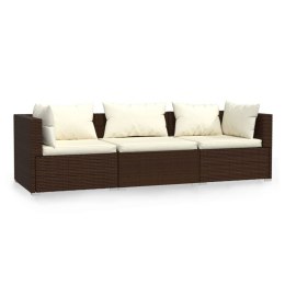 3-osobowa sofa z poduszkami, brązowa, polirattan