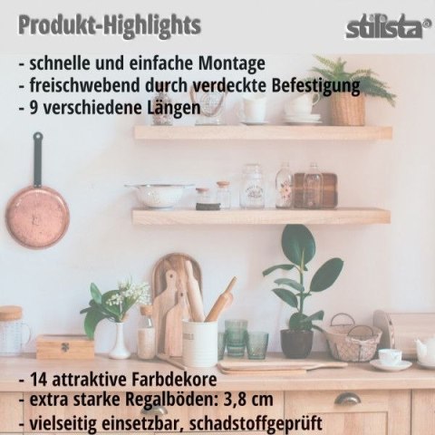 Stilista Półka ścienna, zestaw 2 szt, 70 cm, biały połysk