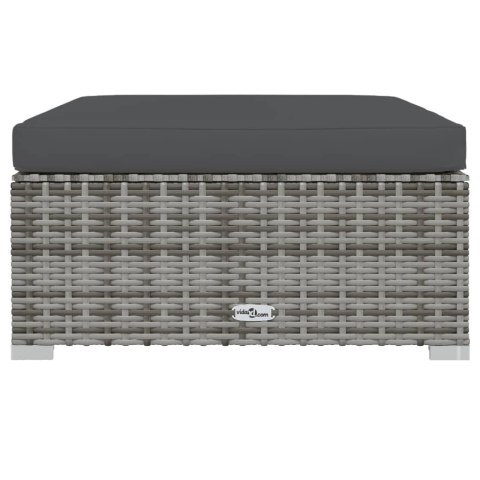 Podnóżek ogrodowy z poduszką, szary, 70x70x30 cm, polirattan