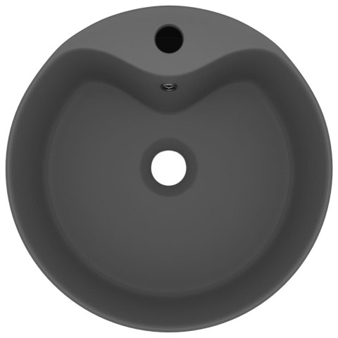 Umywalka z przelewem, matowa ciemnoszara, 36x13cm, ceramiczna