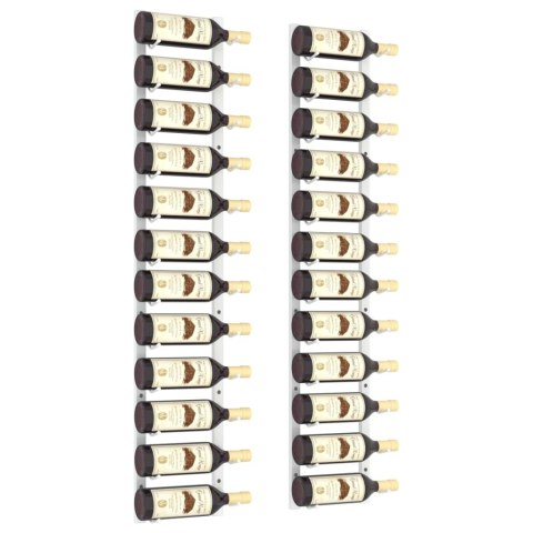 Uchwyty ścienne na 12 butelek wina, 2 szt., biały, żelazny